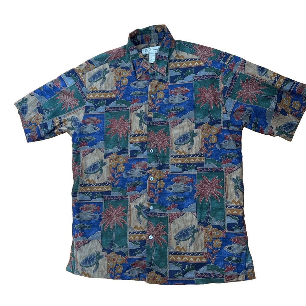 Vintage Tori Richard Cotton Lawn Hawaiian Shirt S Turtles Patchwork Made In USA